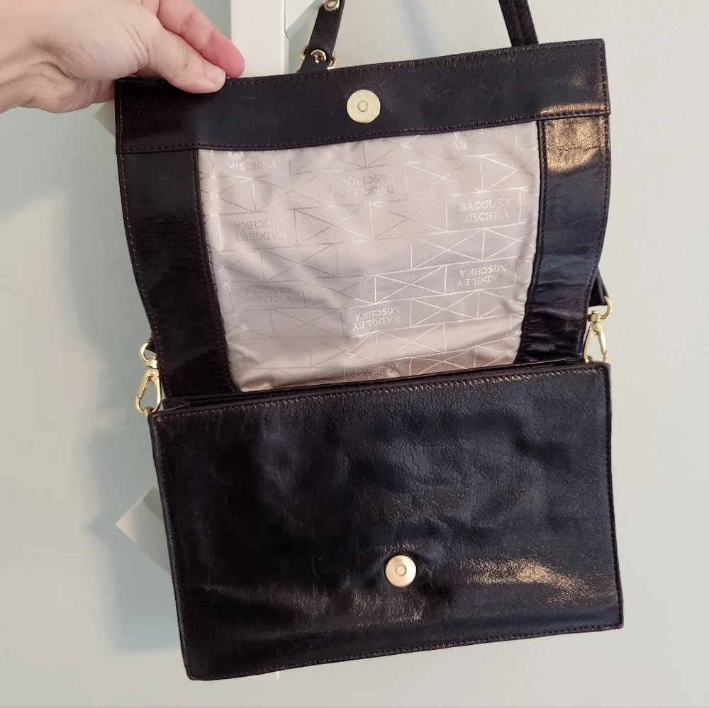 Badgley Mischka Oxblood Leather FoldOver Crossbody Bag Gold Hardware Convertible